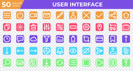Set of 50 user interface icons in square style vector