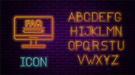 glowing neon line computer monitor with text faq vector image