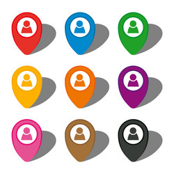 set of nine colorful map pointers with man icon vector image