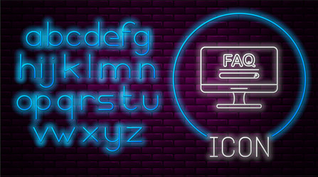 Glowing neon line computer monitor with text faq vector