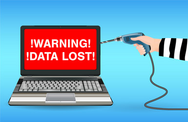 laptop computer hacked hacker use electric dril vector image
