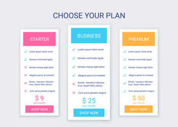 price table comparison layout with 3 columns vector image
