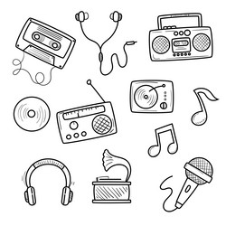 Set of retro music doodle vector