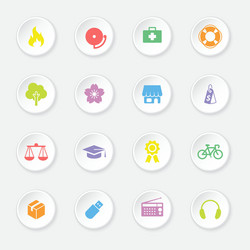 colorful web icon set 6 on white circle button wit vector