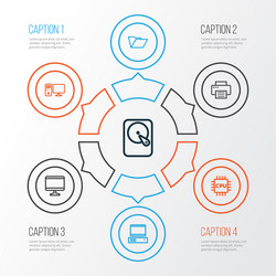 hardware outline icons set collection of printer vector image