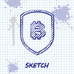 sketch line shield with bitcoin icon isolated vector image