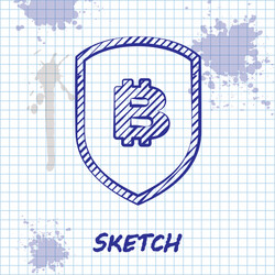 Sketch line shield with bitcoin icon isolated vector