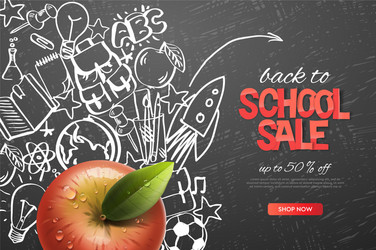 back to school sale template realistic red apple Vector Image