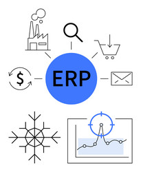 erp system concept with linked icons for business vector image