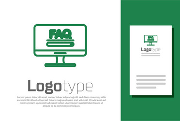 Green line computer monitor with text faq vector