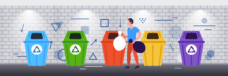 Man putting garbage bags in different types vector