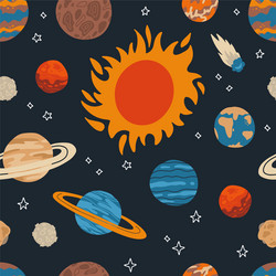 seamless pattern with sum and planet solar vector image
