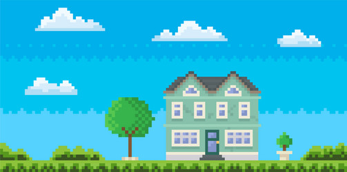 Pixel art japanese house detailed isolated Vector Image