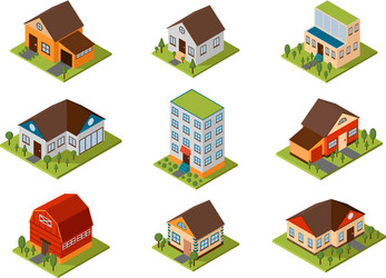 Isometric low poly home rooms set Royalty Free Vector Image