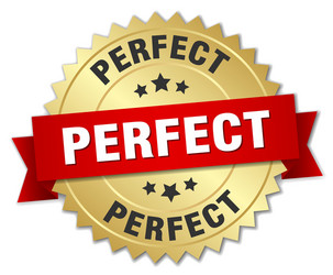 Perfect 3d gold badge with red ribbon vector