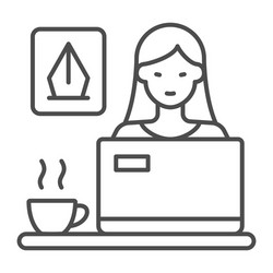 Woman designer working on laptot and cup of coffee vector