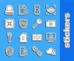 Set line cloud computing lock on computer vector