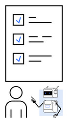 checklist with human icon and robot pointing vector image