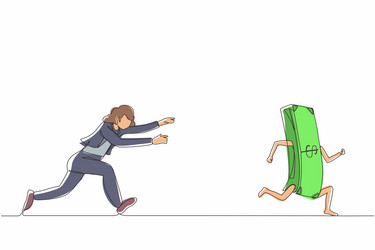 Single one line drawing businesswoman run chasing Vector Image