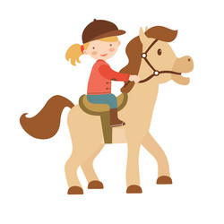 cute little girl riding a horse vector