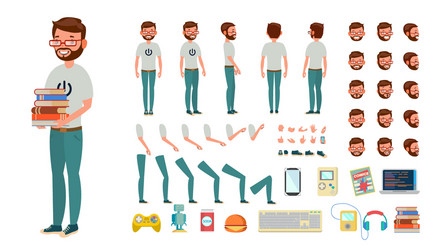 geek man animated character creation set vector image