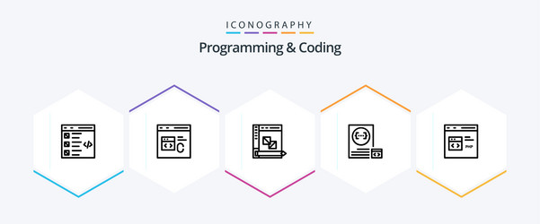 programming and coding 25 line icon pack vector image