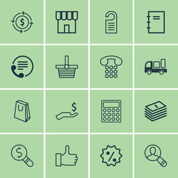 set of 16 e-commerce icons includes dollar vector