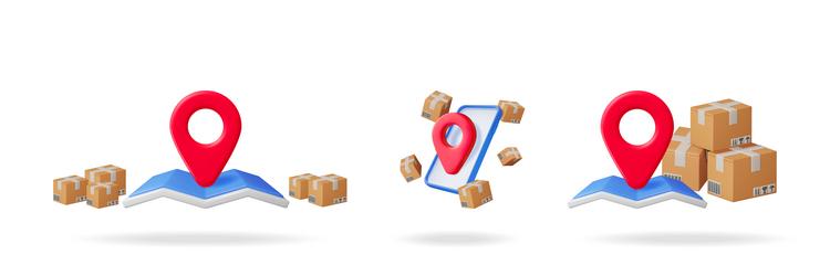 3d delivery set with map pointer vector image