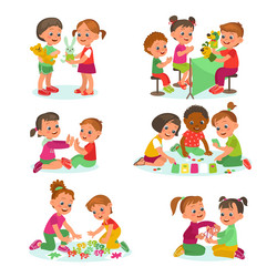 Children playing together kids group and pair vector