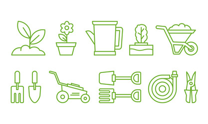 gardening tools icon green color outline set Vector Image
