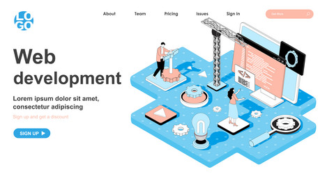 web development isometric concept developers vector image