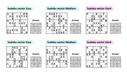 collection sudoku game with answers different vector image