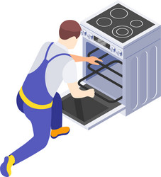 worker fixing cooker icon vector