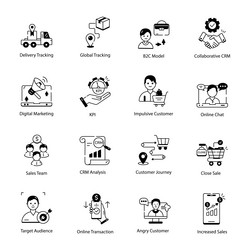 Linear icon collection depicting crm models vector