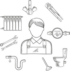 Plumber man and sanitary engineering vector