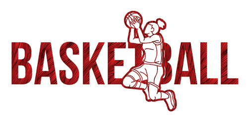 Basketball female player action with text design vector