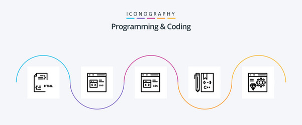 Programming and coding line 5 icon pack including vector