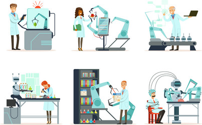 scientists working in laboratory with robots vector image