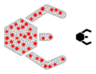 polygonal mesh microrobot icon with pathogen items vector image