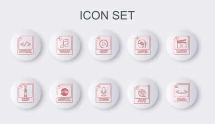 Set line xml file document zip gif avi html vector
