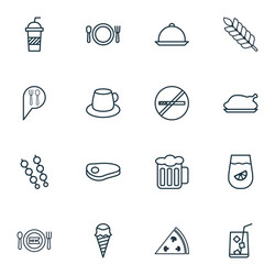 Set of 16 food icons includes check in stick vector