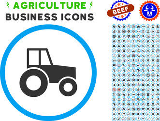 Wheeled tractor rounded icon with set vector