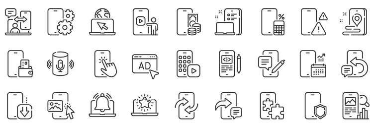 Mobile apps line icons smartphone device phone vector