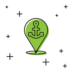 black map pointer with anchor icon isolated vector image