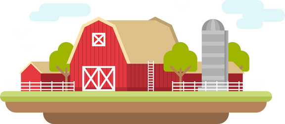 Flat style of farm landscape with farmhouses vector