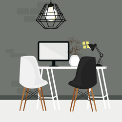 pair of chair in empty working space with computer vector