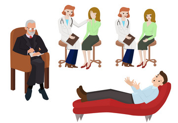 Set with doctors talking to patients image vector