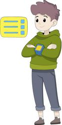 young boy with folded arms and smartwatch showing vector image