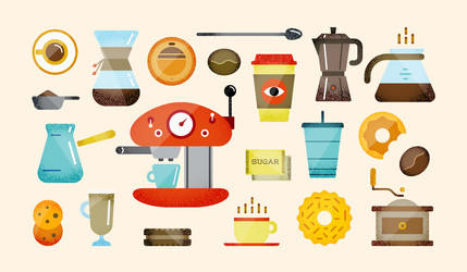 Set of colorful coffee elements vector