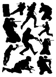 silhouettes paintball players Vector Image